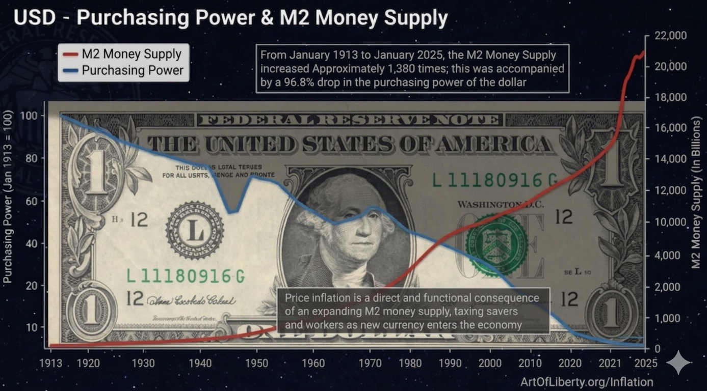 Inflation USD M2 vs Purchasing Power Through