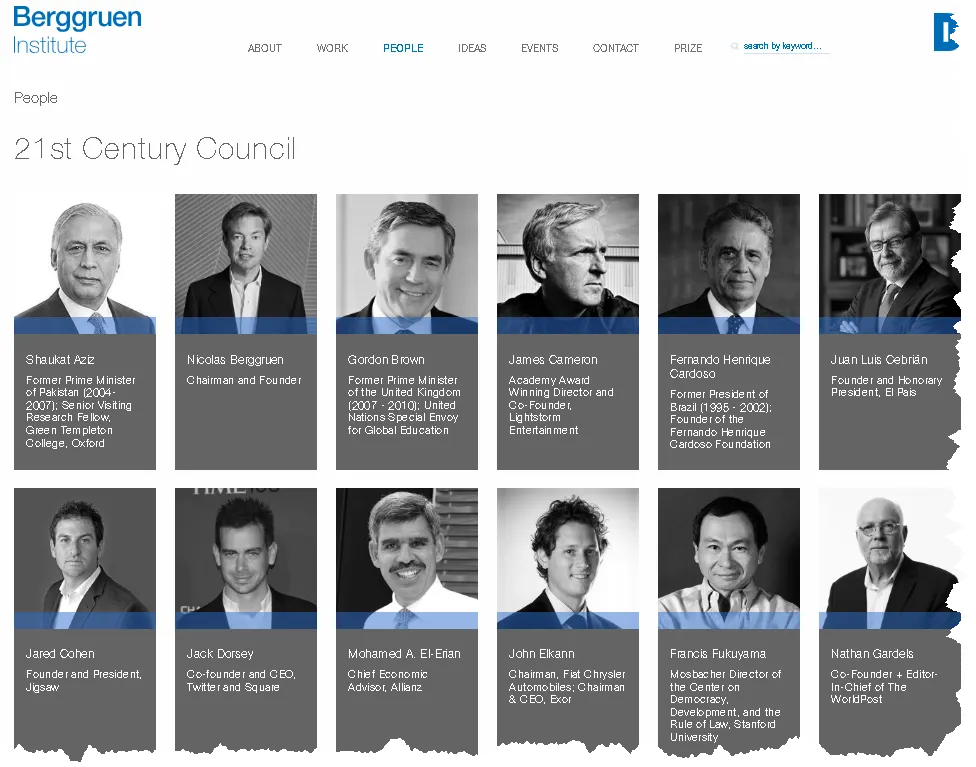 Diagram of the Berggruen Institute and the 21st Century Council organizational structure.