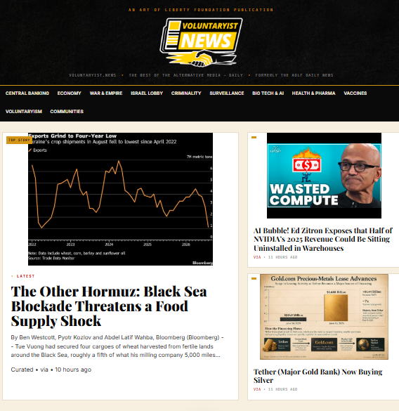 Voluntaryist News homepage, the new censorship-resistant home for the Art of Liberty Foundation